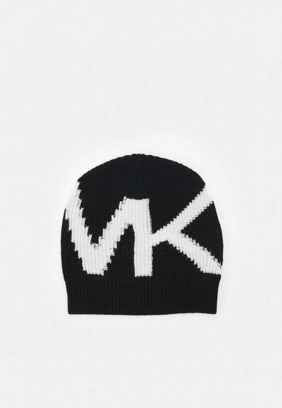 New Michael Michael Kors Logo Beanie Beanie Black/White