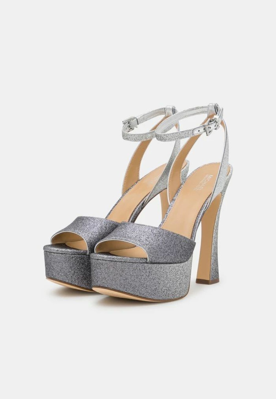 Best Michael Michael Kors Jenson High Heeled Sandals Silver/Black