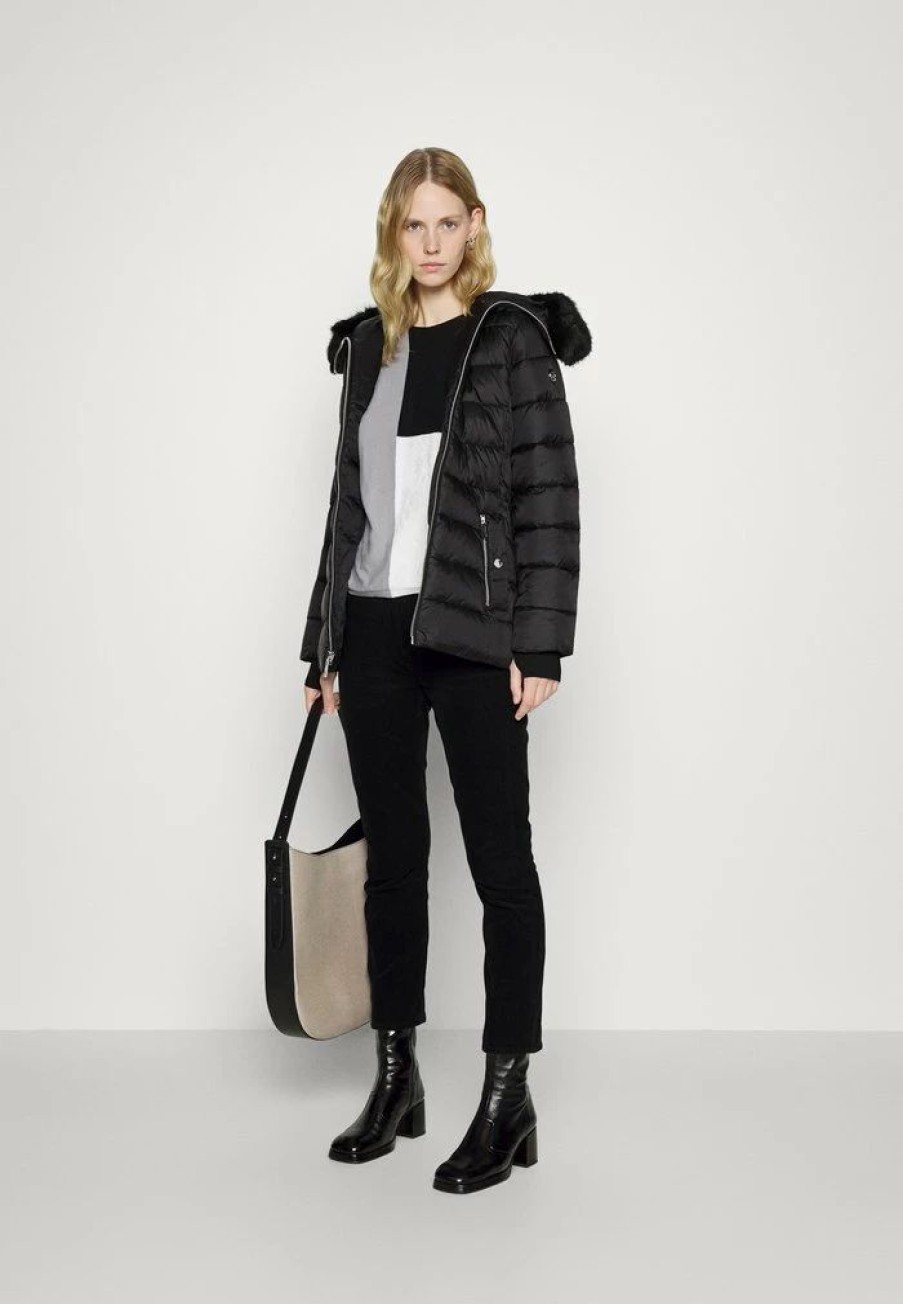 Wholesale Michael Michael Kors Belted Horizontal Quilted Puffer Coat With Snap Off Winter Jacket Black