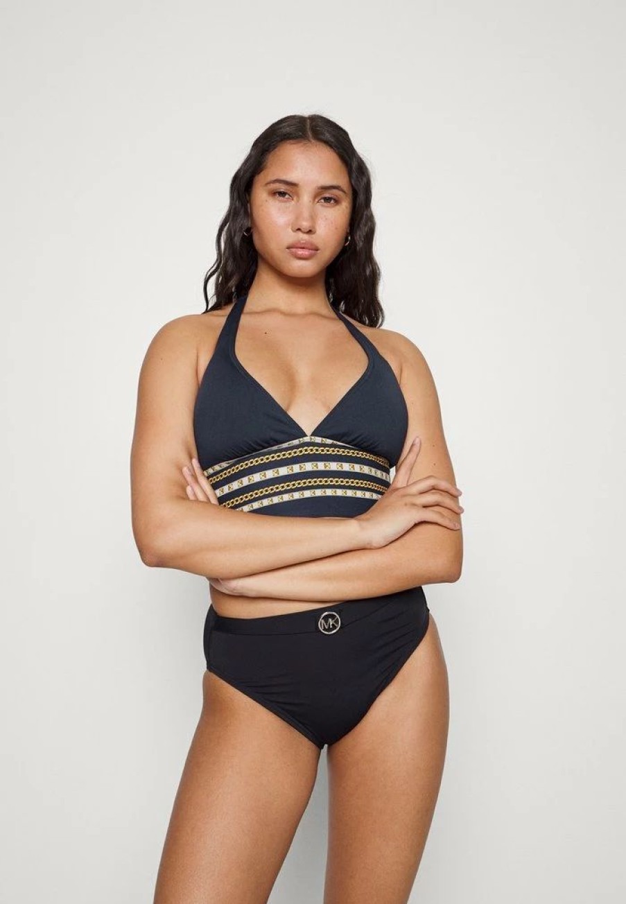 Clearance Michael Michael Kors Chain Border Halter Bikini Top Navy