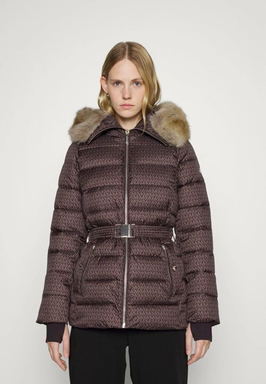 Wholesale Michael Michael Kors Belted Horizontal Quilted Puffer Coat With Snap Off Winter Jacket Dark Brown