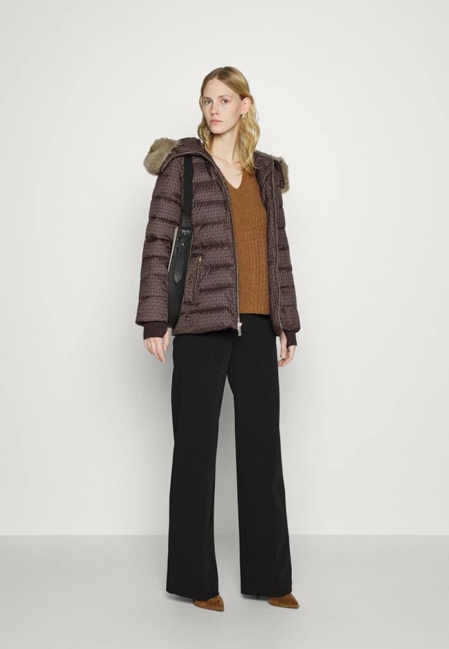 Wholesale Michael Michael Kors Belted Horizontal Quilted Puffer Coat With Snap Off Winter Jacket Dark Brown