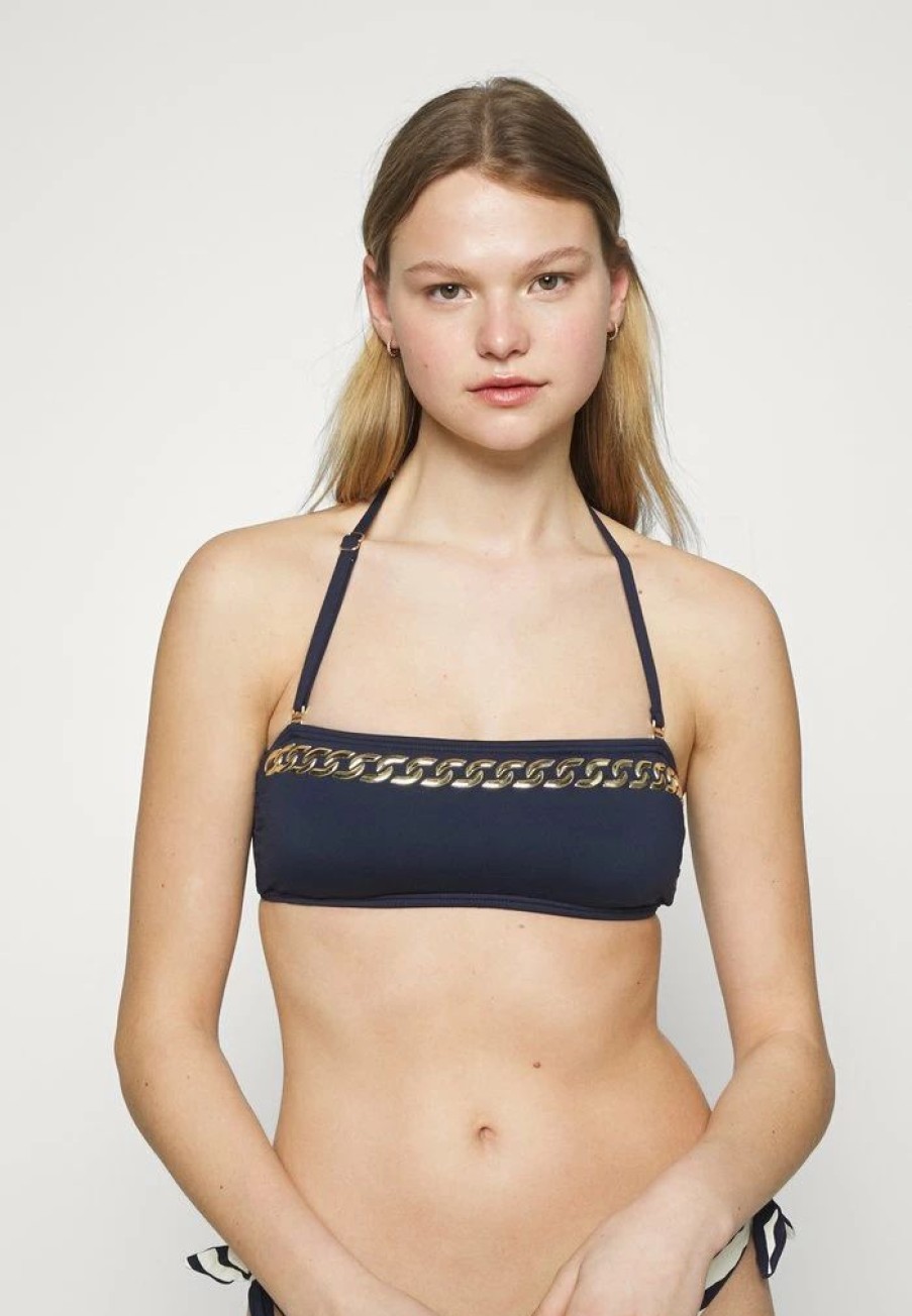 Best Michael Michael Kors Chain Bandeau Crop Top Bikini Top Navy