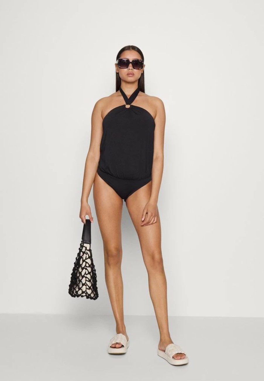 Wholesale Michael Michael Kors Iconic Solids Logo Ring Blouson Onepiece Swimsuit Black