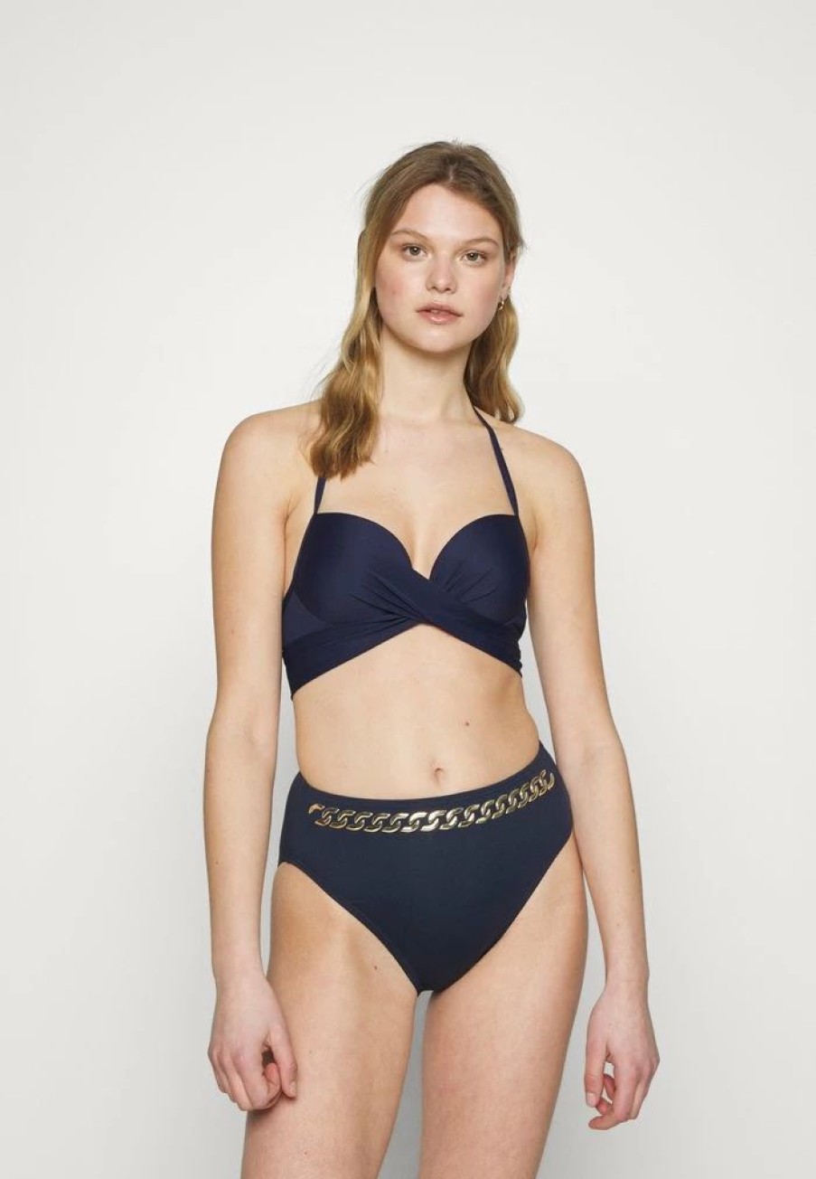 Hot Michael Michael Kors Chain High Waist Bottom Bikini Bottoms Navy