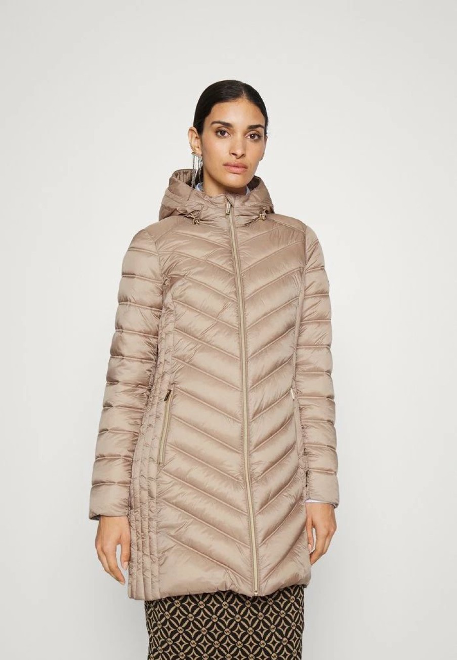 Online Michael Michael Kors Long Packable Puffer Classic Coat Champagne