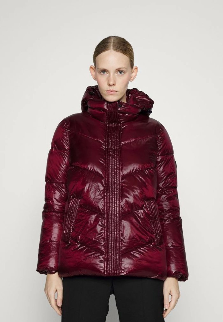 Best Michael Michael Kors Short Length Puffer With Diagonal Quilting Down Coat Dark Red