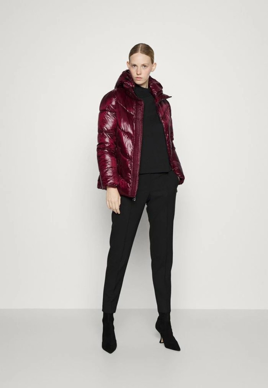 Best Michael Michael Kors Short Length Puffer With Diagonal Quilting Down Coat Dark Red