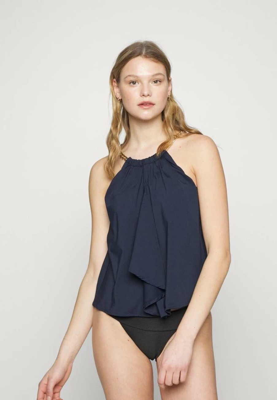 Best Michael Michael Kors Chain Halter High Neck Tankini Bikini Top Navy