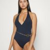 Online Michael Michael Kors Chain V Neck Halter Onepiece Belt Swimsuit Navy