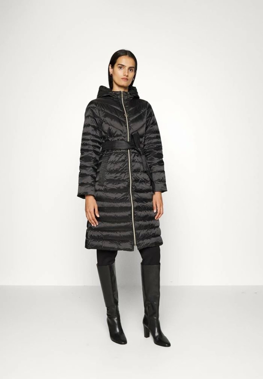 Best Michael Michael Kors Long Fitted Puffer Down Coat Black