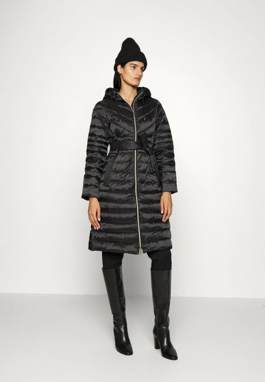 Best Michael Michael Kors Long Fitted Puffer Down Coat Black