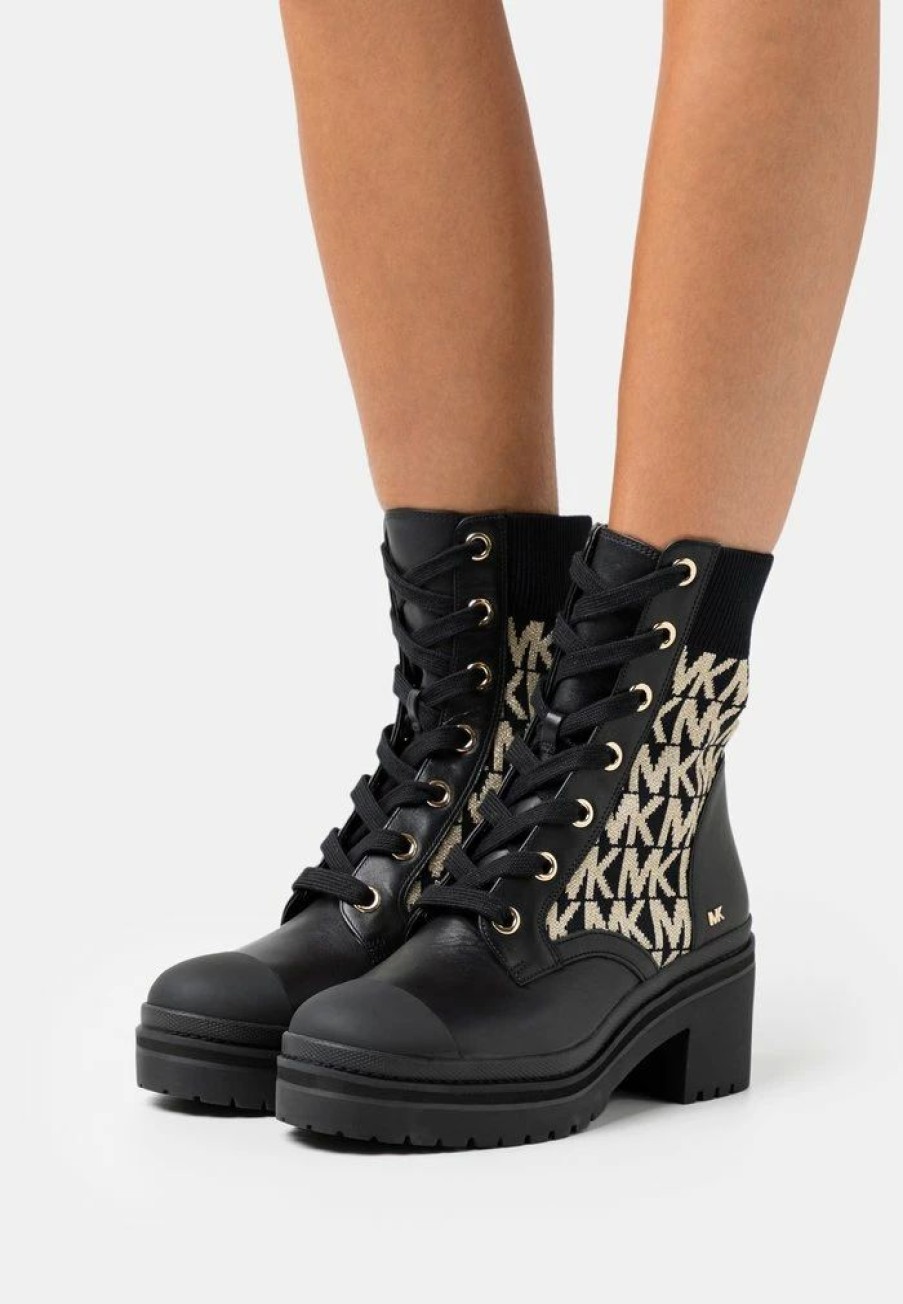 Wholesale Michael Michael Kors Brea Lace-Up Ankle Boots Black/Gold