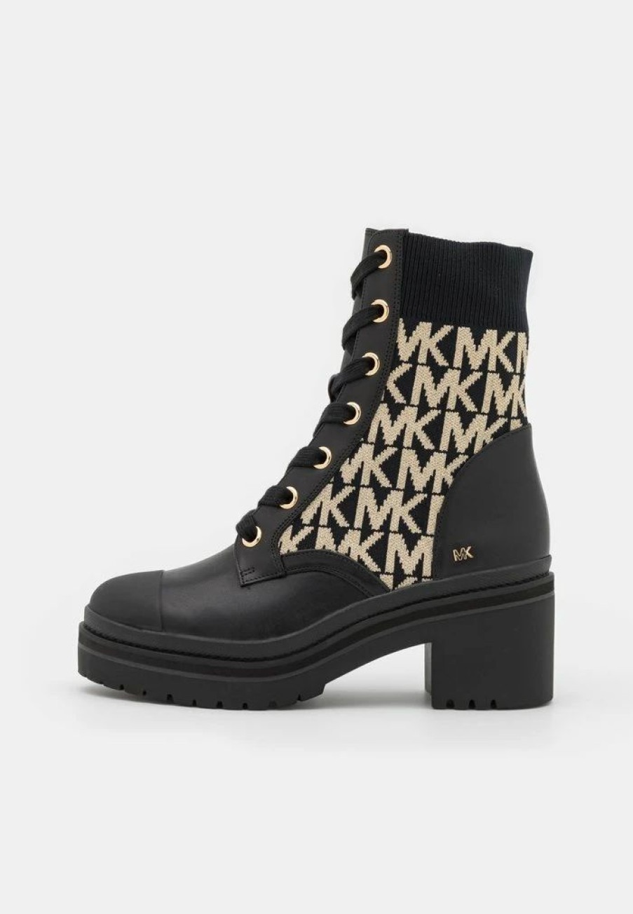 Wholesale Michael Michael Kors Brea Lace-Up Ankle Boots Black/Gold