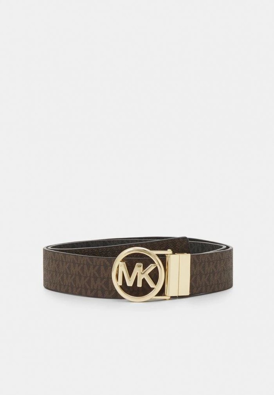 Best Michael Michael Kors Logo Belt Belt Brown/Black/Gold-Coloured