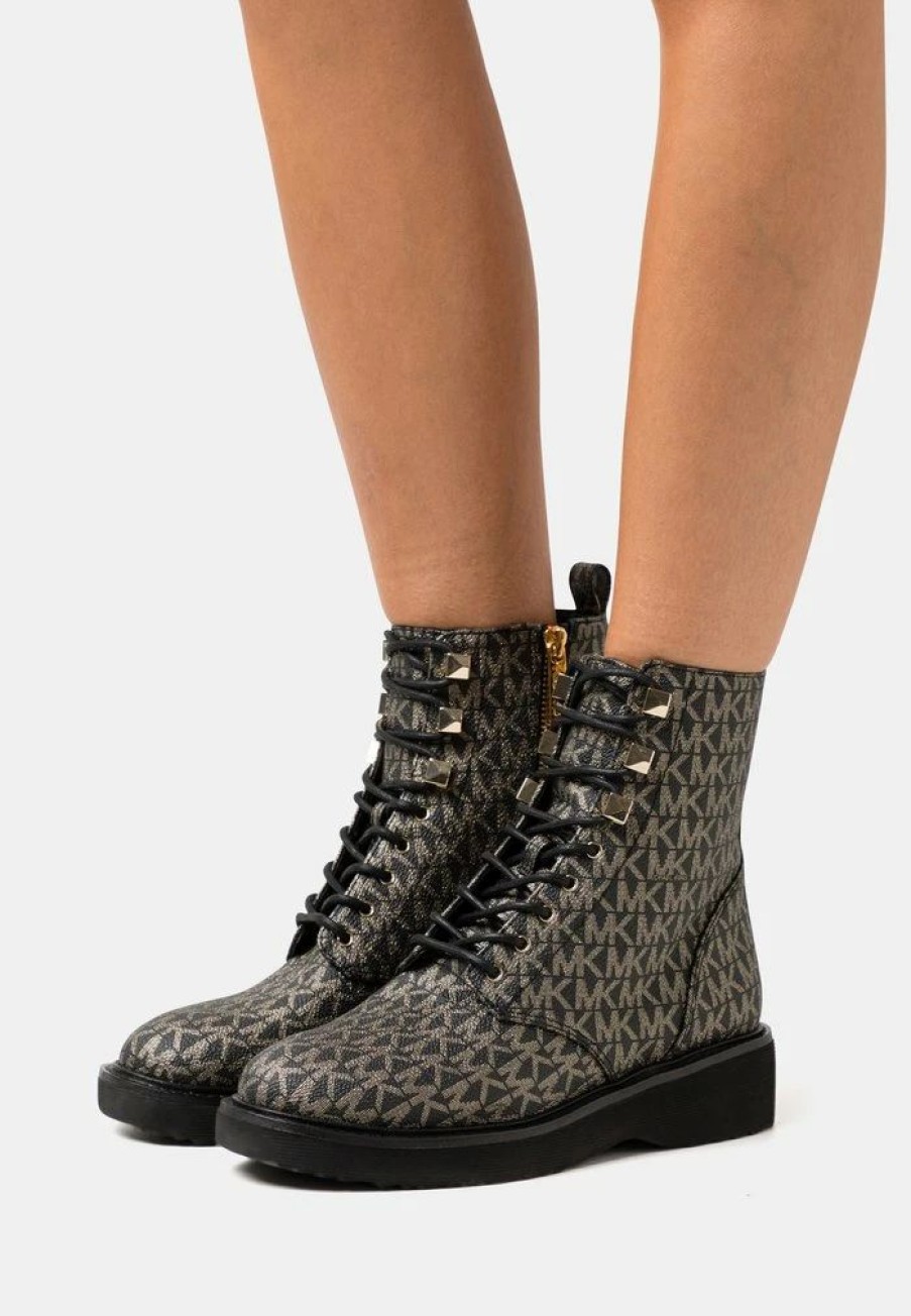 Hot Michael Michael Kors Haskell Lace-Up Ankle Boots Black/Gold