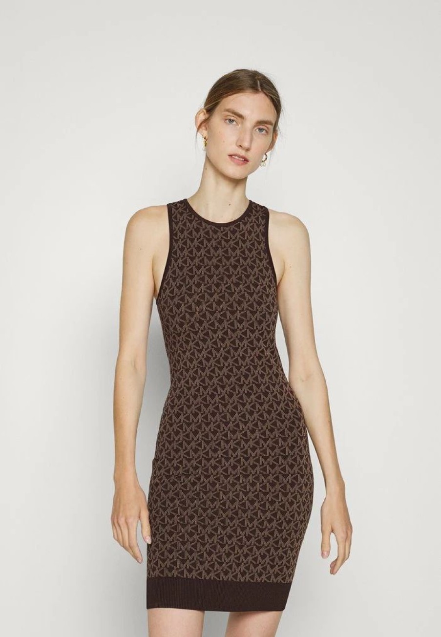 Online Michael Michael Kors Eco Bold Logo Day Dress Chocolate