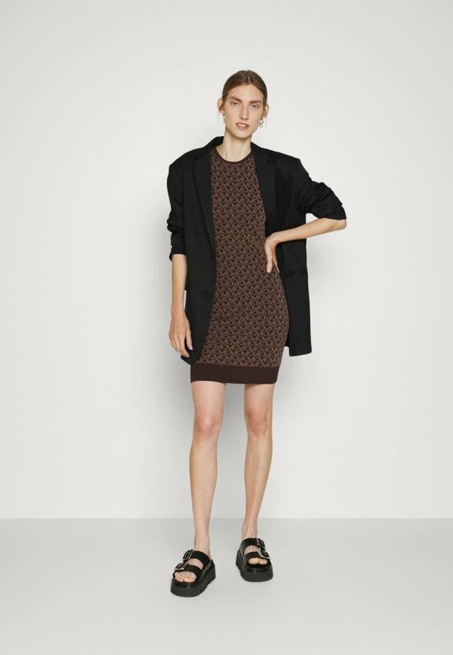 Online Michael Michael Kors Eco Bold Logo Day Dress Chocolate