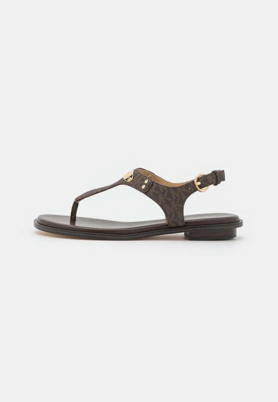 New Michael Michael Kors Plate Thong T-Bar Sandals Brown