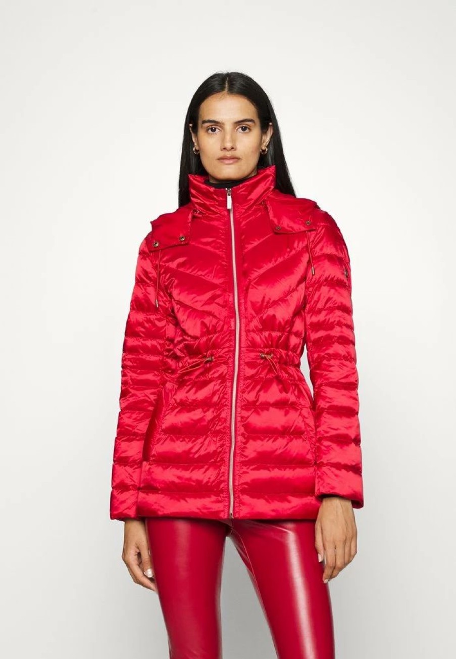 Online Michael Michael Kors Binding Puffer Down Jacket Dark Red