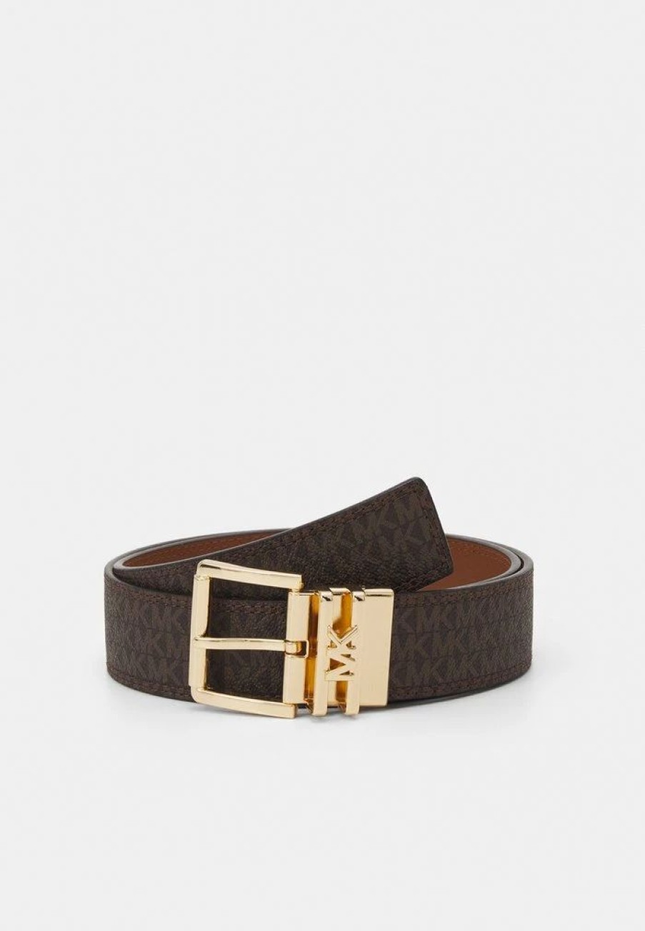 New Michael Michael Kors Logo Reversible Belt Belt Brown/Chocolate/Gold-Coloured