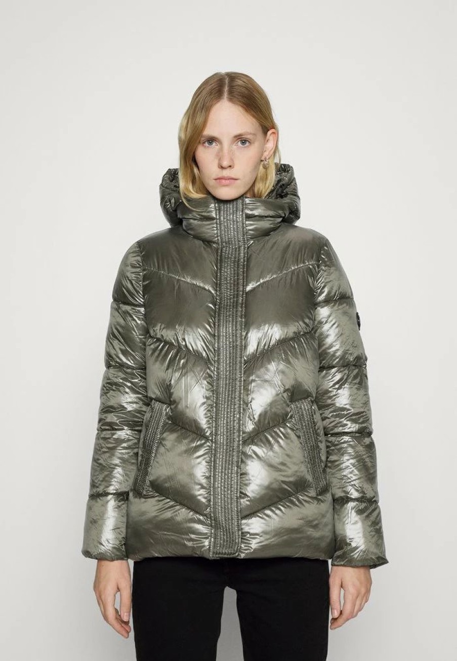 Hot Michael Michael Kors Short Length Puffer With Diagonal Quilting Down Coat Dark Olive