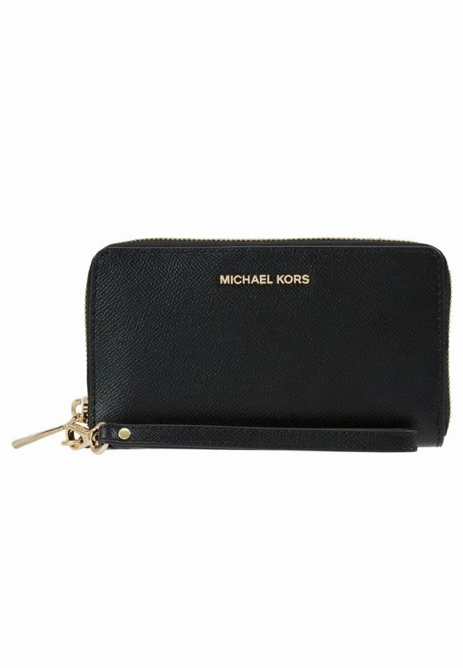 Best Michael Michael Kors Jet Set Flat Case Crossgrain Wallet Black