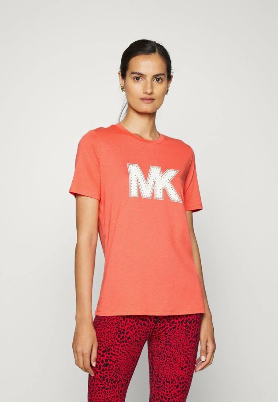 New Michael Michael Kors Stud Classic Print T-Shirt Coral