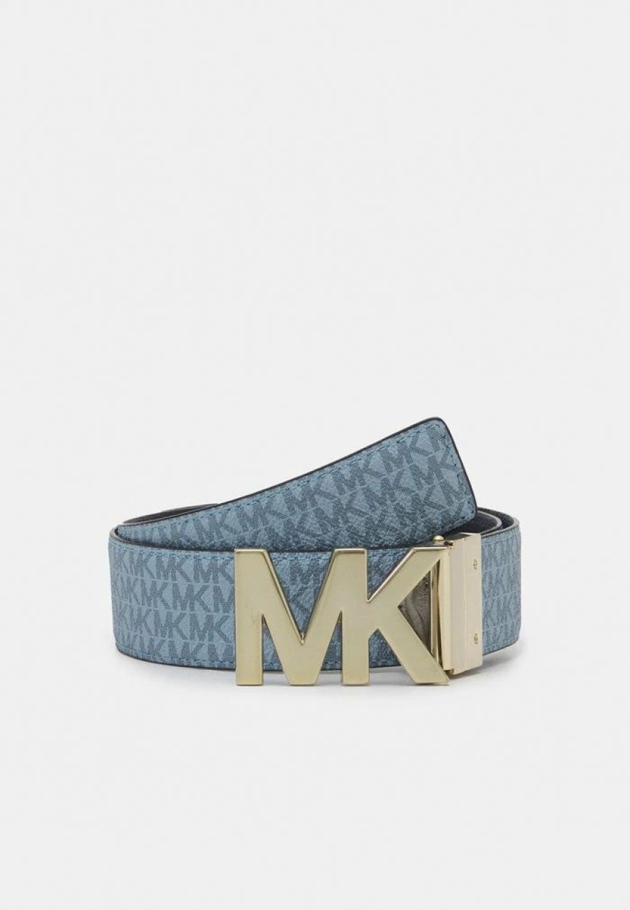 Hot Michael Michael Kors Pebble To Logo On Plaq Belt Admiral Pale Blue