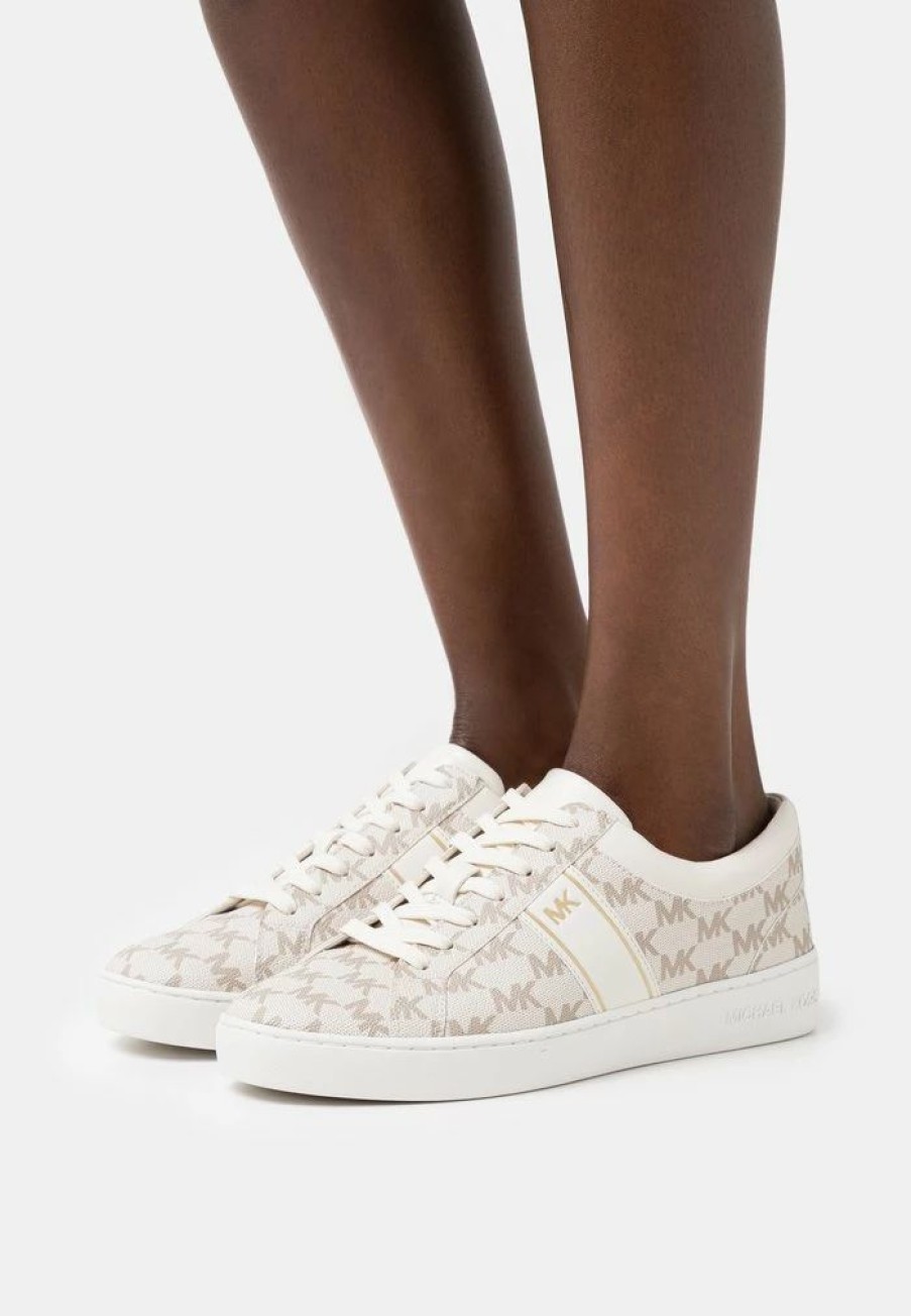 Clearance Michael Michael Kors Juno Stripe Lace Up Trainers Vanilla