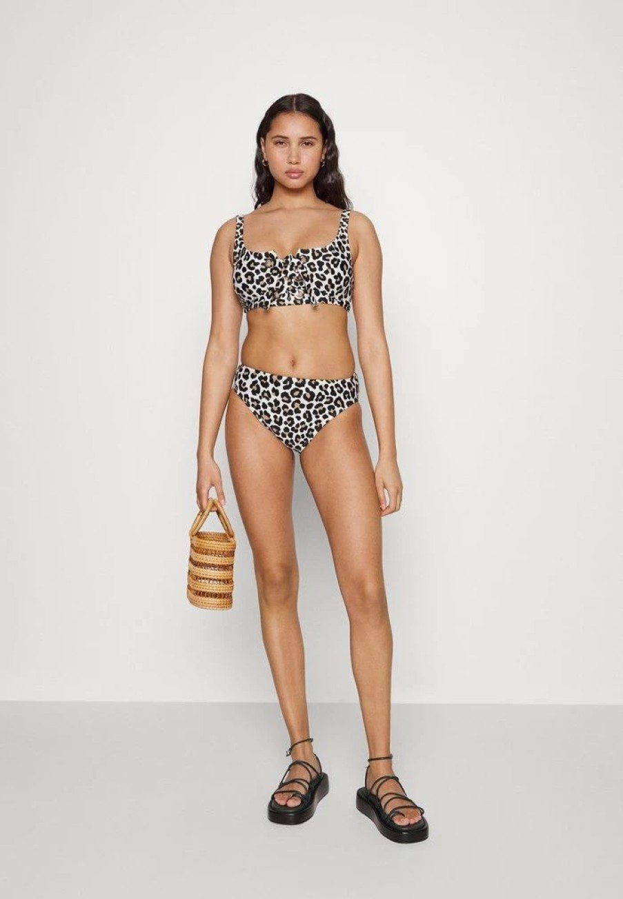 Online Michael Michael Kors Leopard High Waisted Bottom Bikini Bottoms Khaki