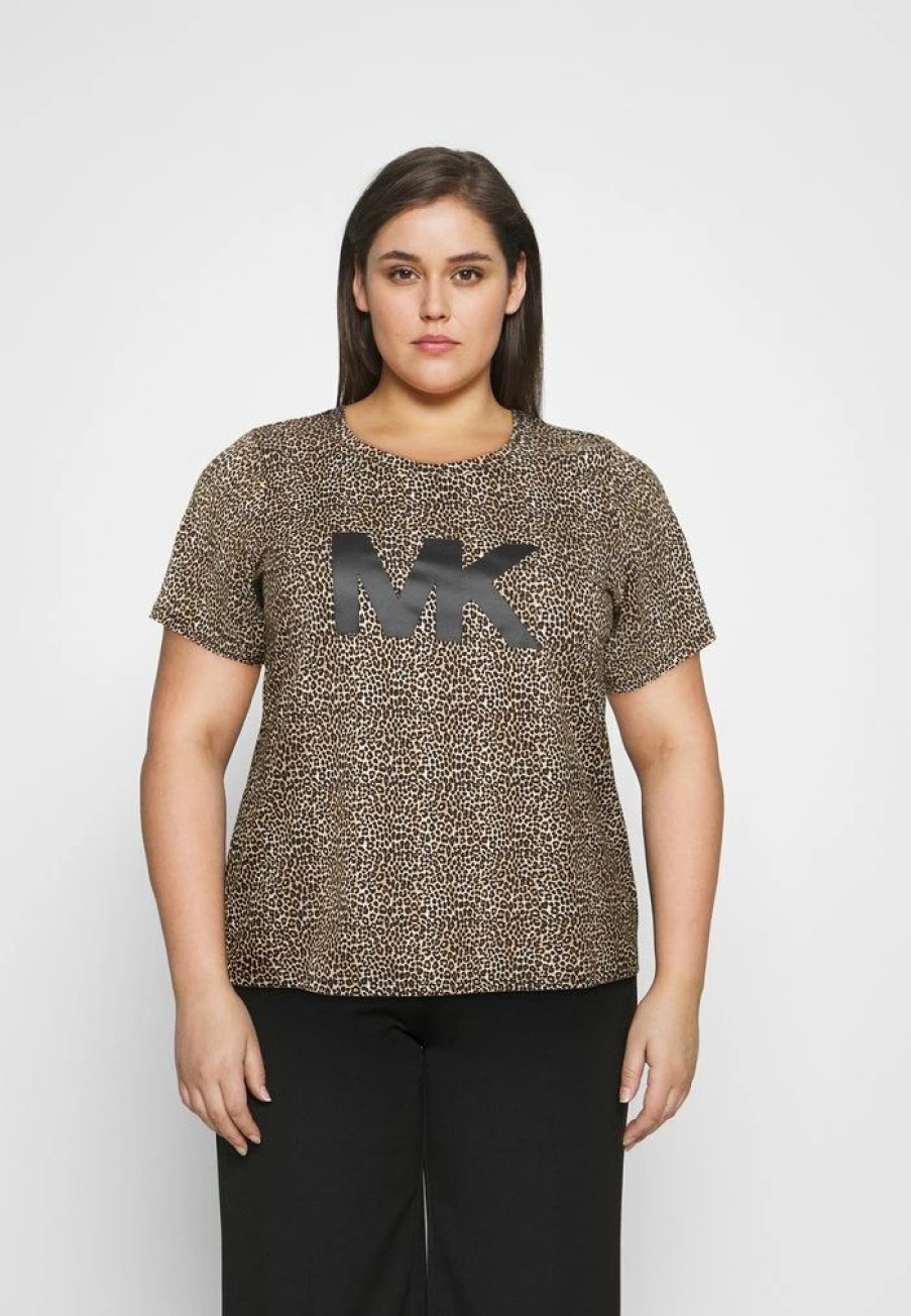 Online Michael Michael Kors Leopard Logo Tee Print T-Shirt Dark Camel