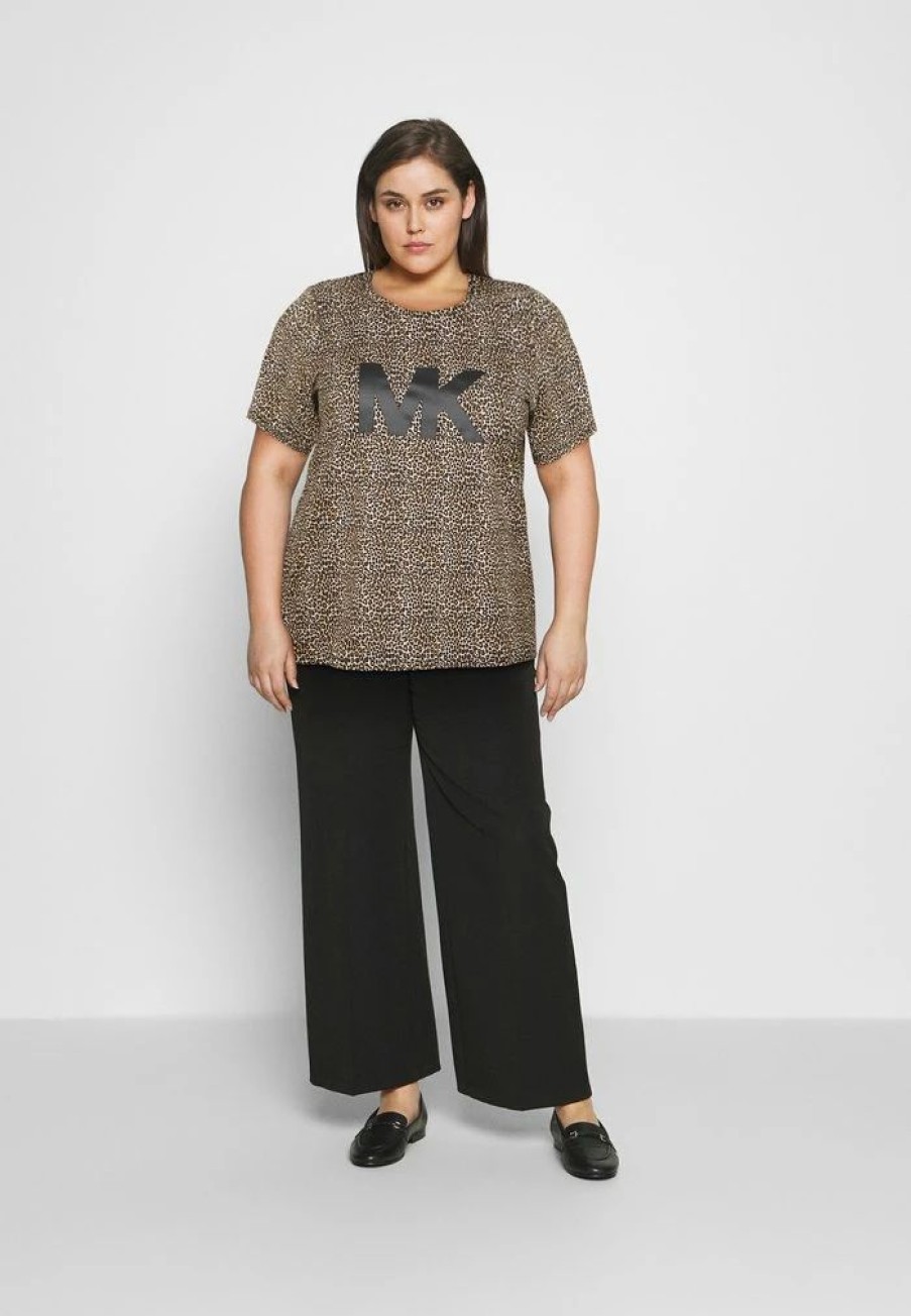 Online Michael Michael Kors Leopard Logo Tee Print T-Shirt Dark Camel