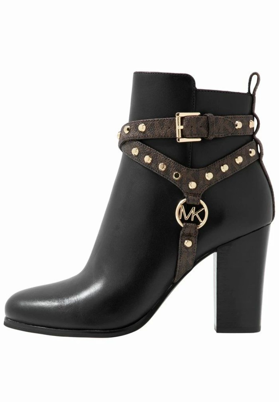 Best Michael Michael Kors Preston Bootie High Heeled Ankle Boots Black/Brown