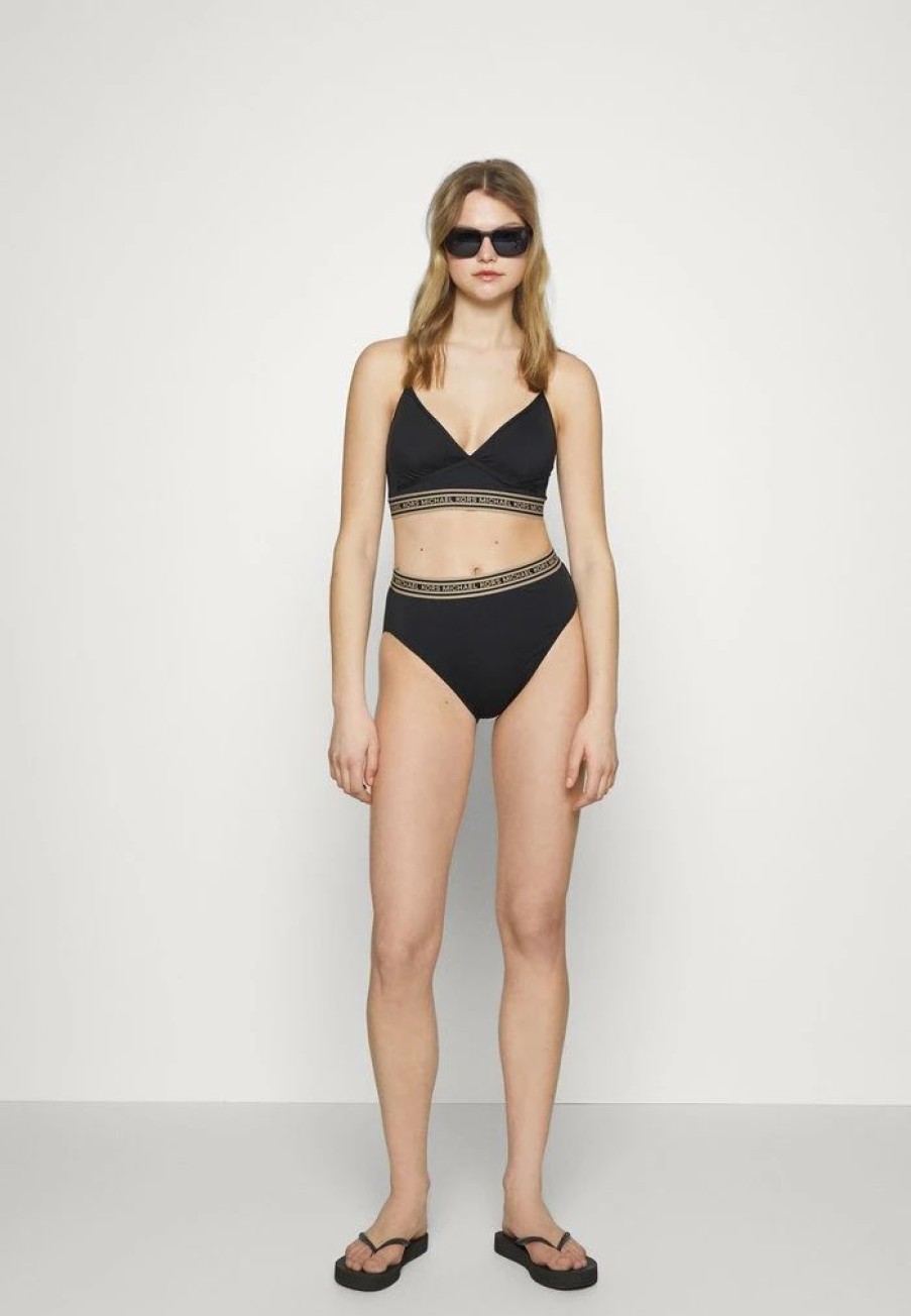 New Michael Michael Kors Logo Elastic Sporty Bikini Top Black