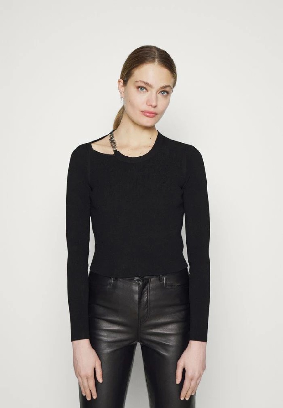 Clearance Michael Michael Kors Chain Cutout Fitted Jumper Black