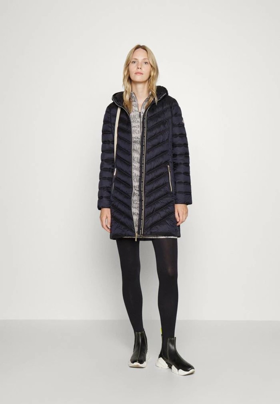 New Michael Michael Kors Long Packable Puffer Classic Coat Dark Navy