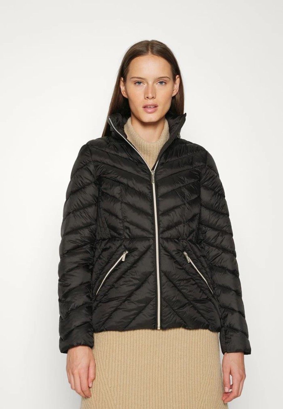 New Michael Michael Kors Chevron Quilted Packable Light Jacket Black