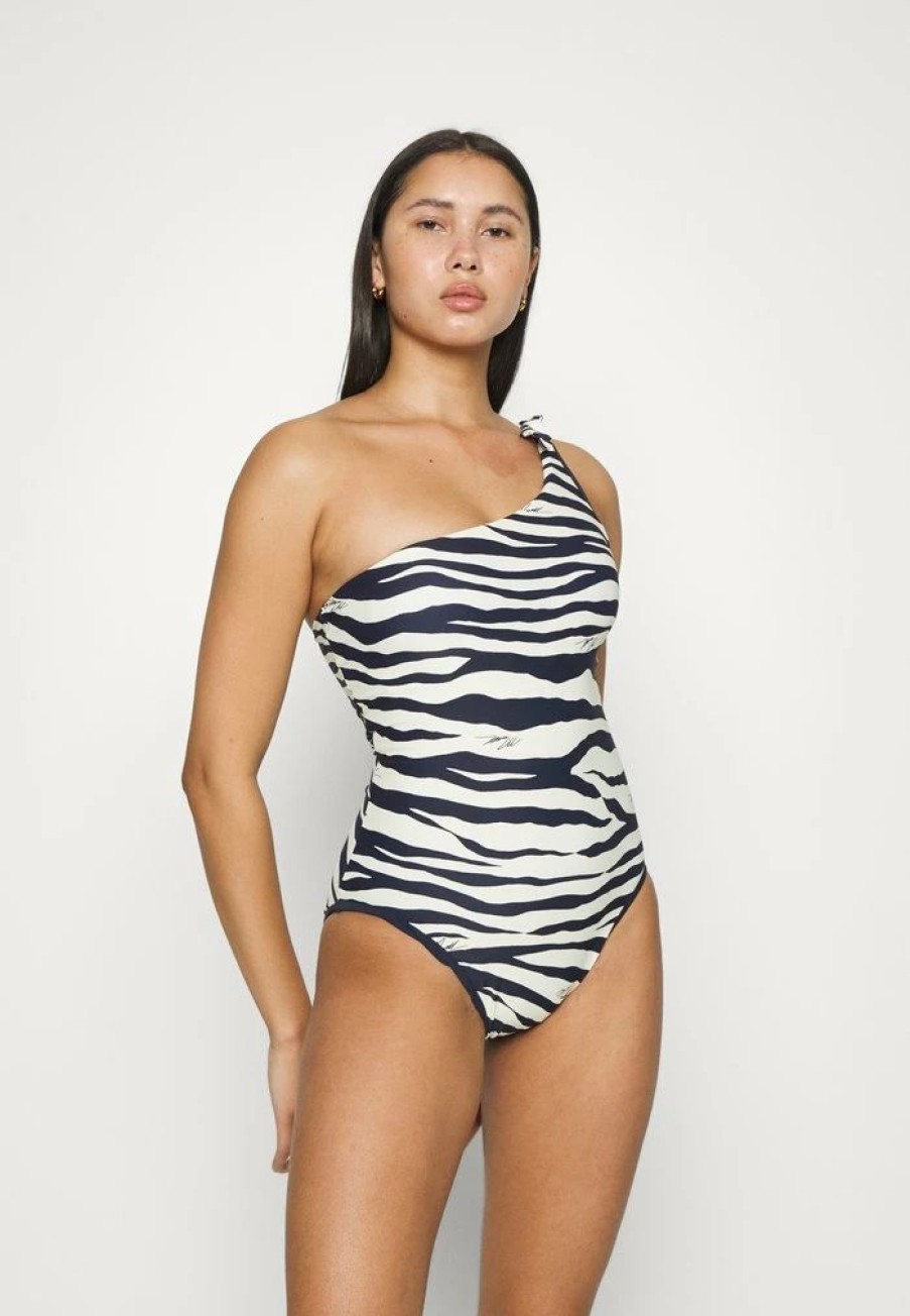 New Michael Michael Kors Reversible Zebra One Shoulder Onepiece Swimsuit Navy