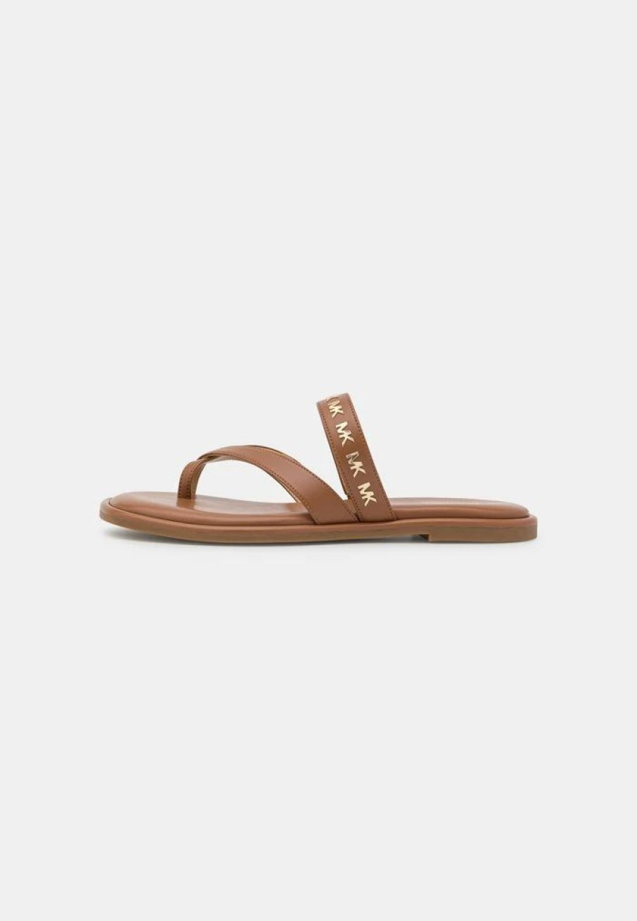 New Michael Michael Kors Alba Thong Slide T-Bar Sandals Luggage