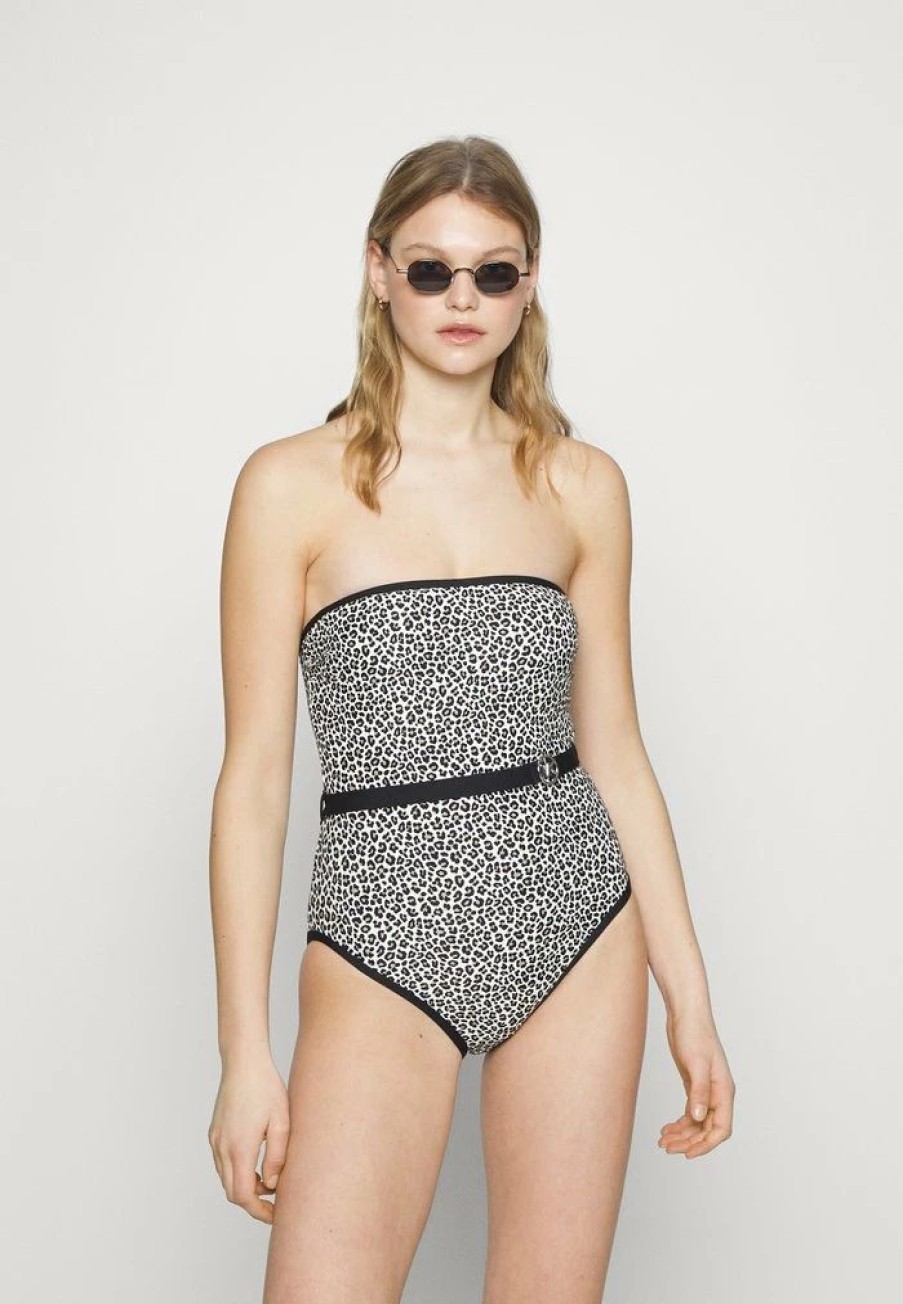 Online Michael Michael Kors Mini Leopard Bandeau Swimsuit Black