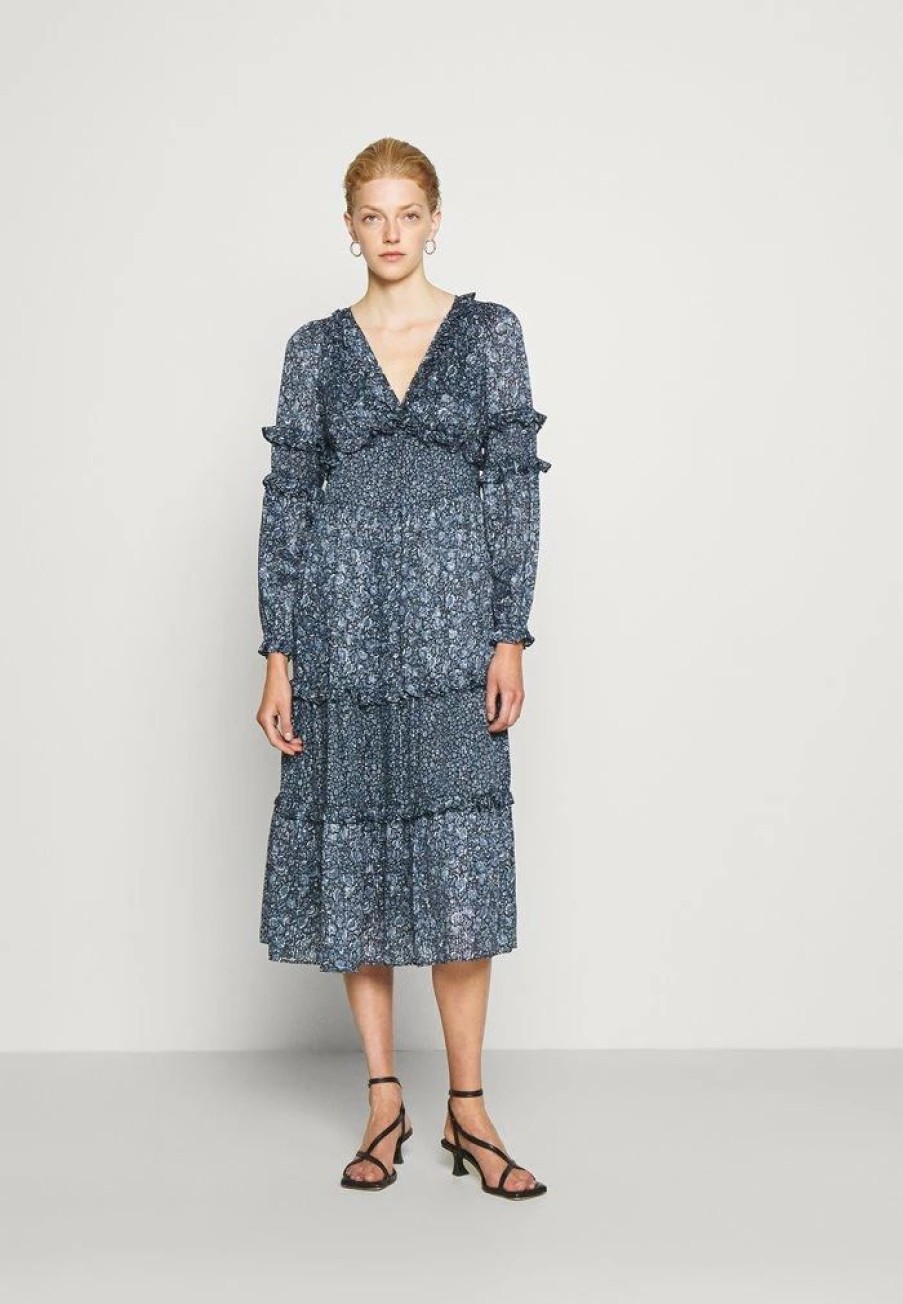 Clearance Michael Michael Kors Maxi Dress With Mini Ruffles Maxi Dress Chambray