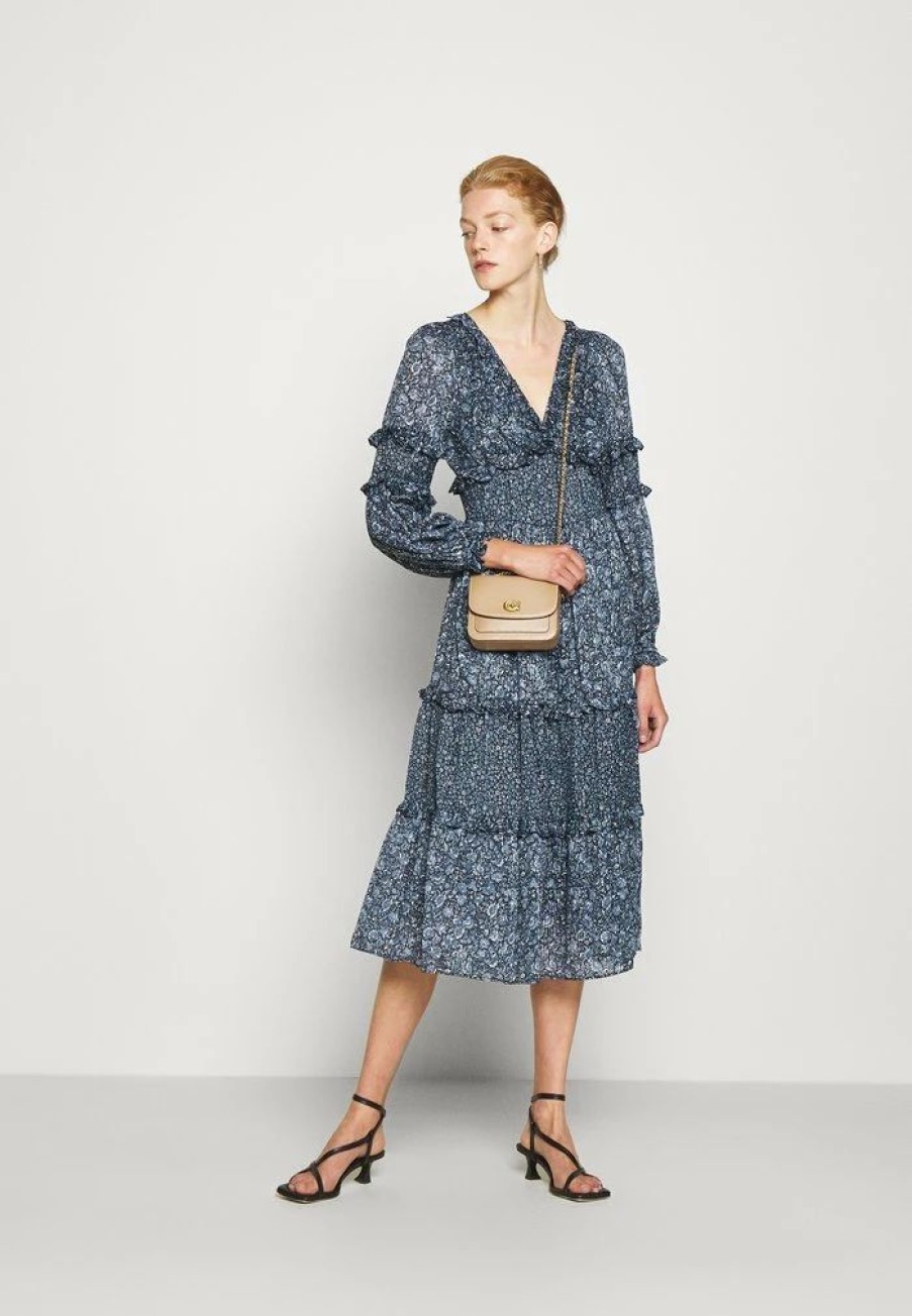 Clearance Michael Michael Kors Maxi Dress With Mini Ruffles Maxi Dress Chambray