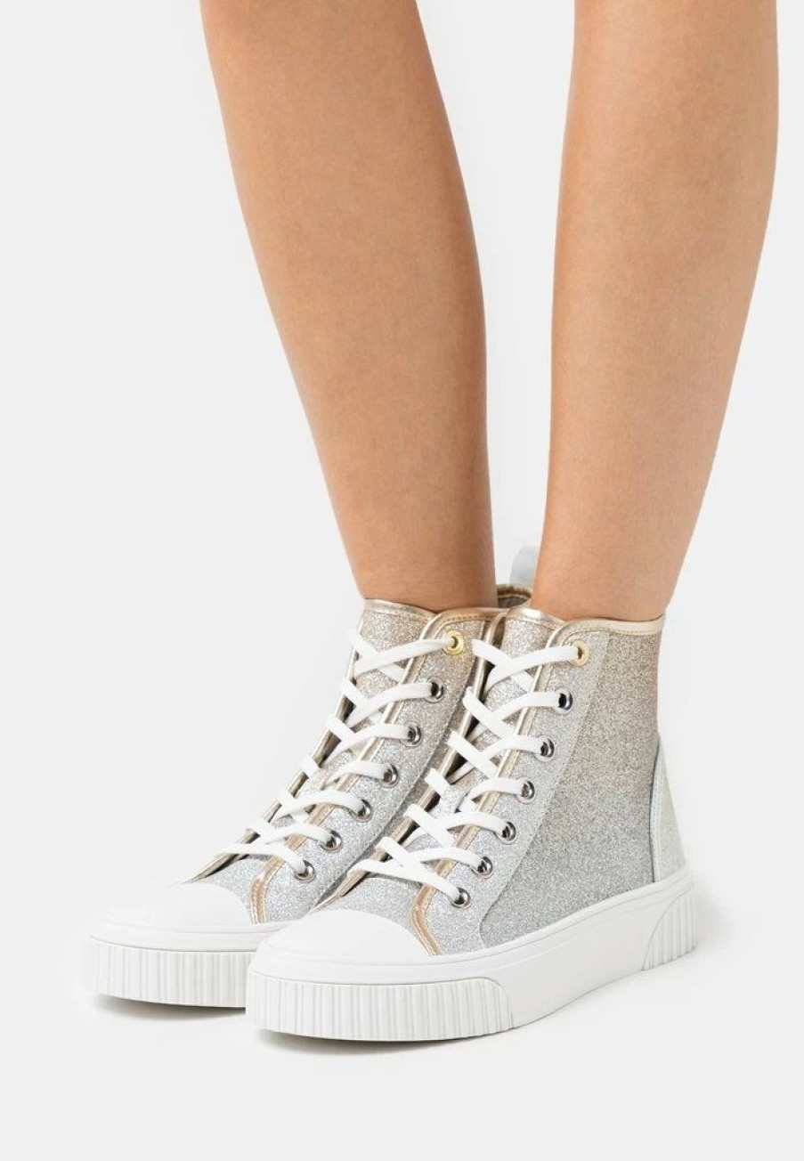 Clearance Michael Michael Kors Gertie High-Top Trainers Silver/Platingold