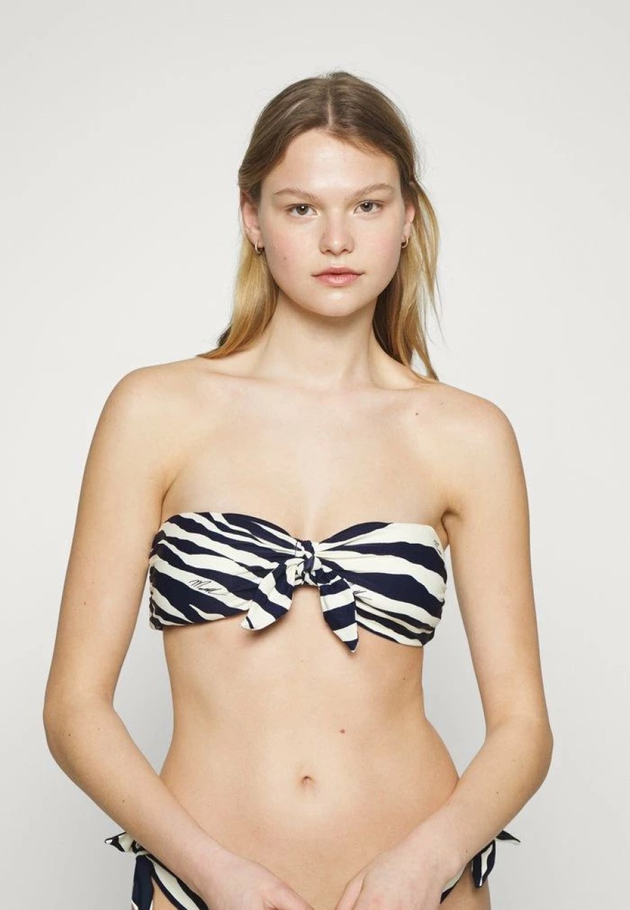 New Michael Michael Kors Reversible Tie Front Bandeau Bikini Top Navy