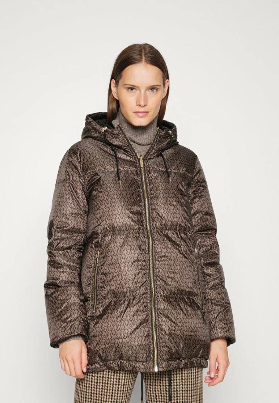 New Michael Michael Kors Logo Down Coat Chocolate