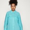 Wholesale Michael Michael Kors Tonal Logo Lock Zip Button-Down Blouse Turquoise