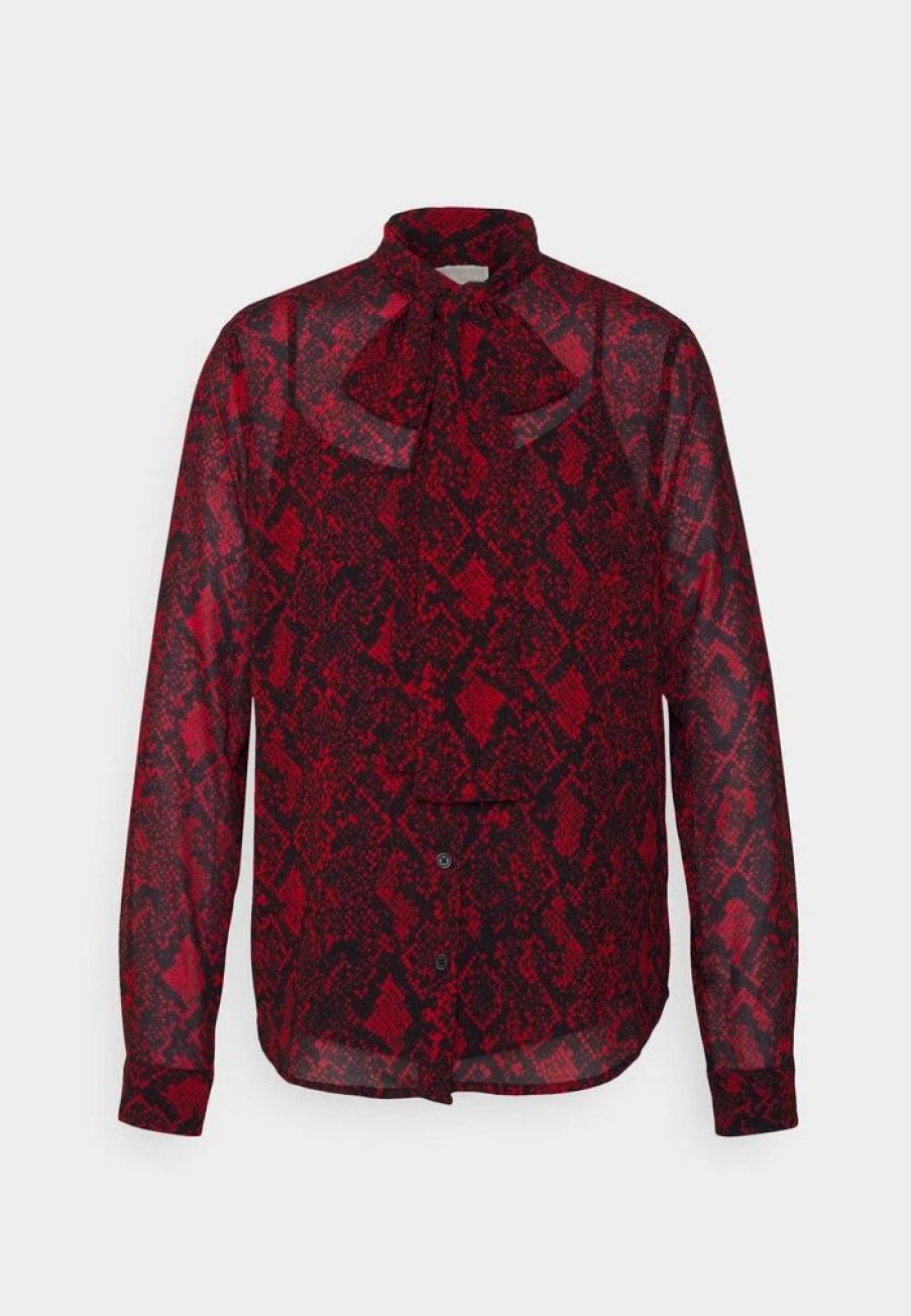 Clearance Michael Michael Kors Soft Python Bow Blouse Button-Down Blouse Crimson