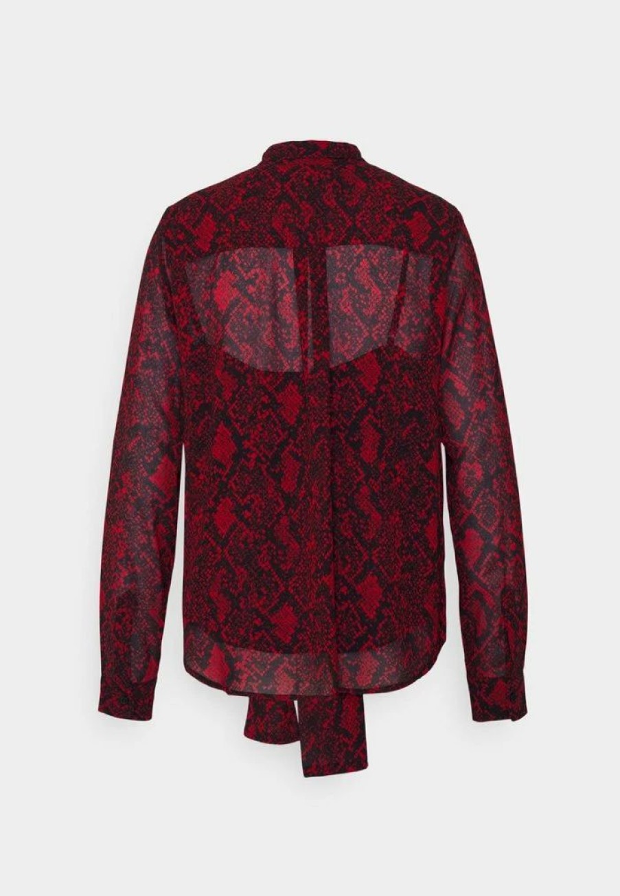 Clearance Michael Michael Kors Soft Python Bow Blouse Button-Down Blouse Crimson