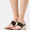 Best Michael Michael Kors Verity Wedge T-Bar Sandals Black/Mocha